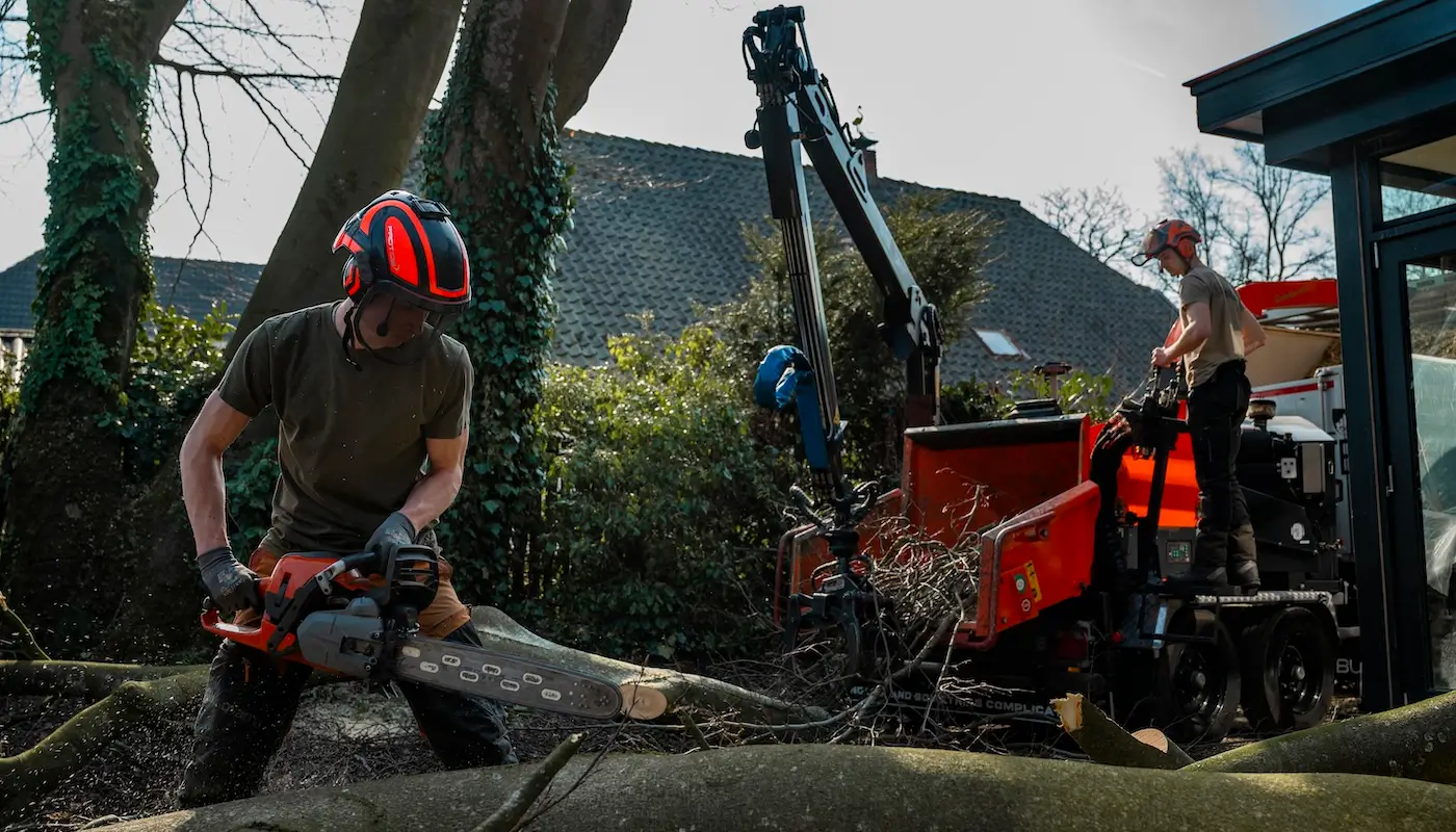 Luchtenberg_Afbeelding_Home_Zorg_1400x800 Mannen werken een boom weg in iemand achtertuin.